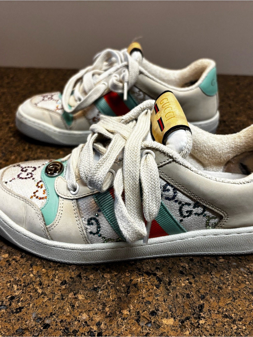 Gucci Sneakers with Mint Accents and Red-Green Stripe